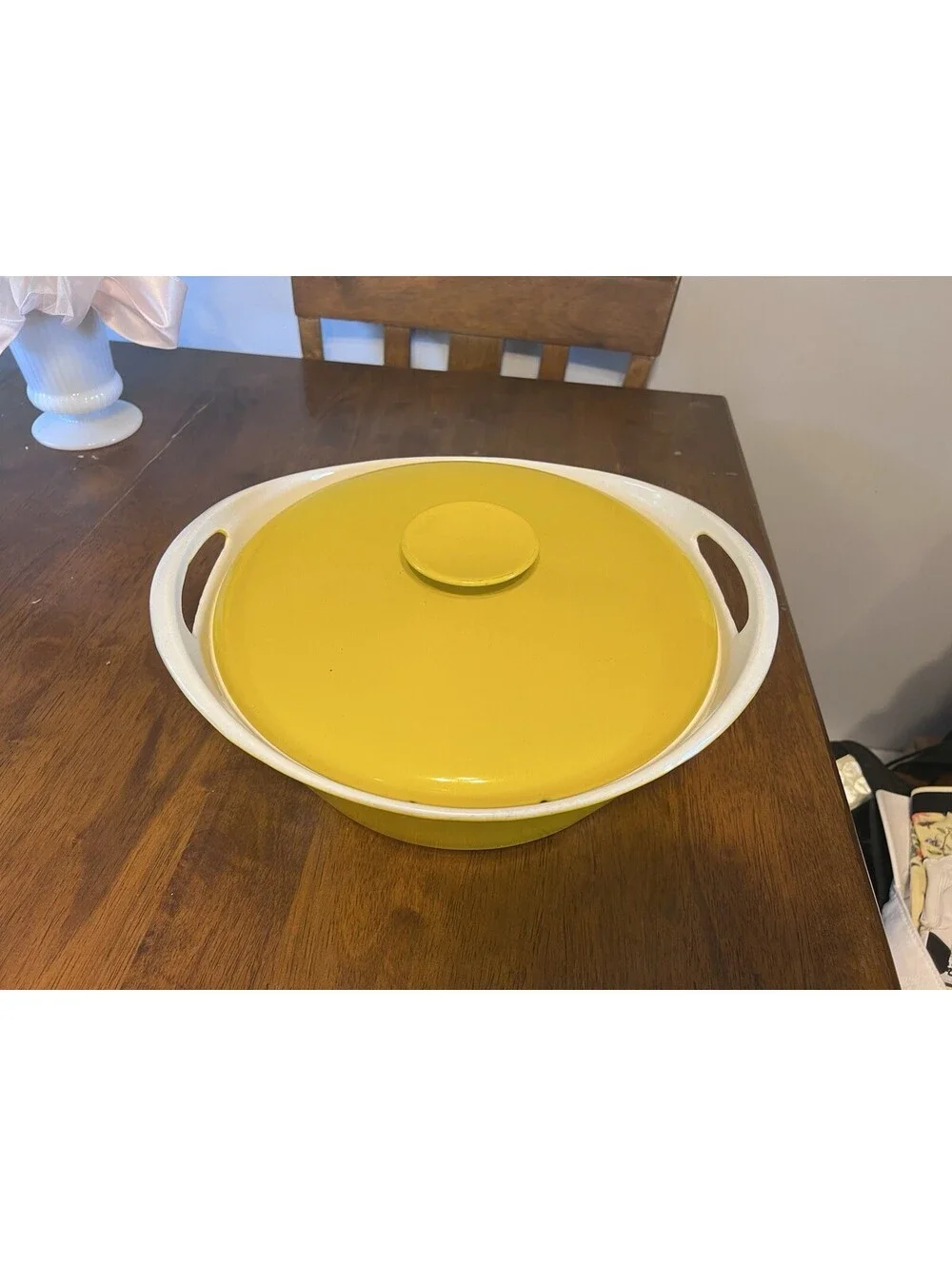 Early Unmarked NACCO Denmark Vtg. Cast Iron Dutch Oven by Michael Lax - Yellow